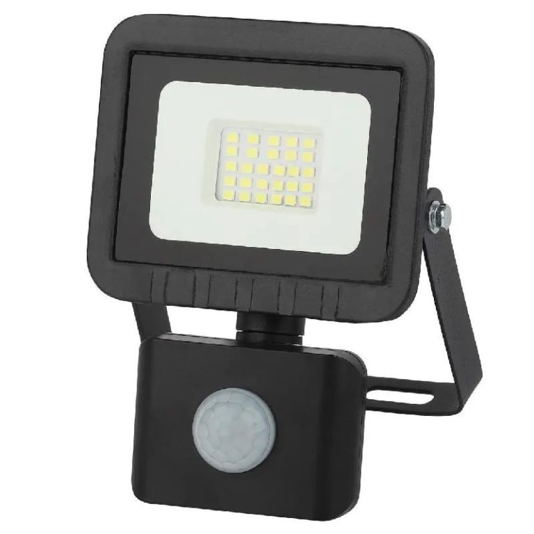 Прожектор светодиодный RSV-SFL-2-20W-6K-IP65SENS, с датчиком движения, 6500K, 20 W SMD, IP 65,цвет чёрный,слим
