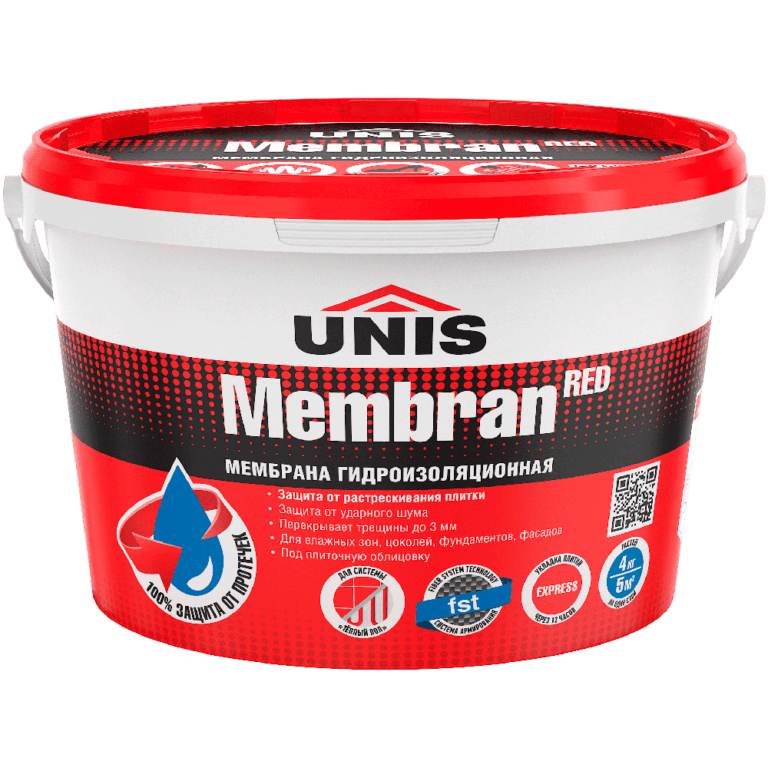 UNIS RED MEMBRAN Суперэластичная полимерная гидроизоляция с эффектом шумоизоляции 4 кг