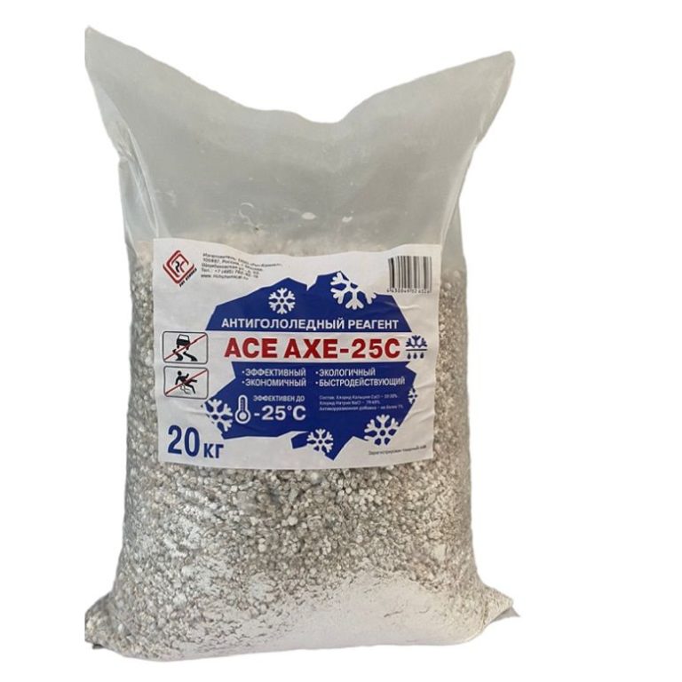 Твёрдый противогололедный реагент ACE AXE-25 ( мешок 20 кг )