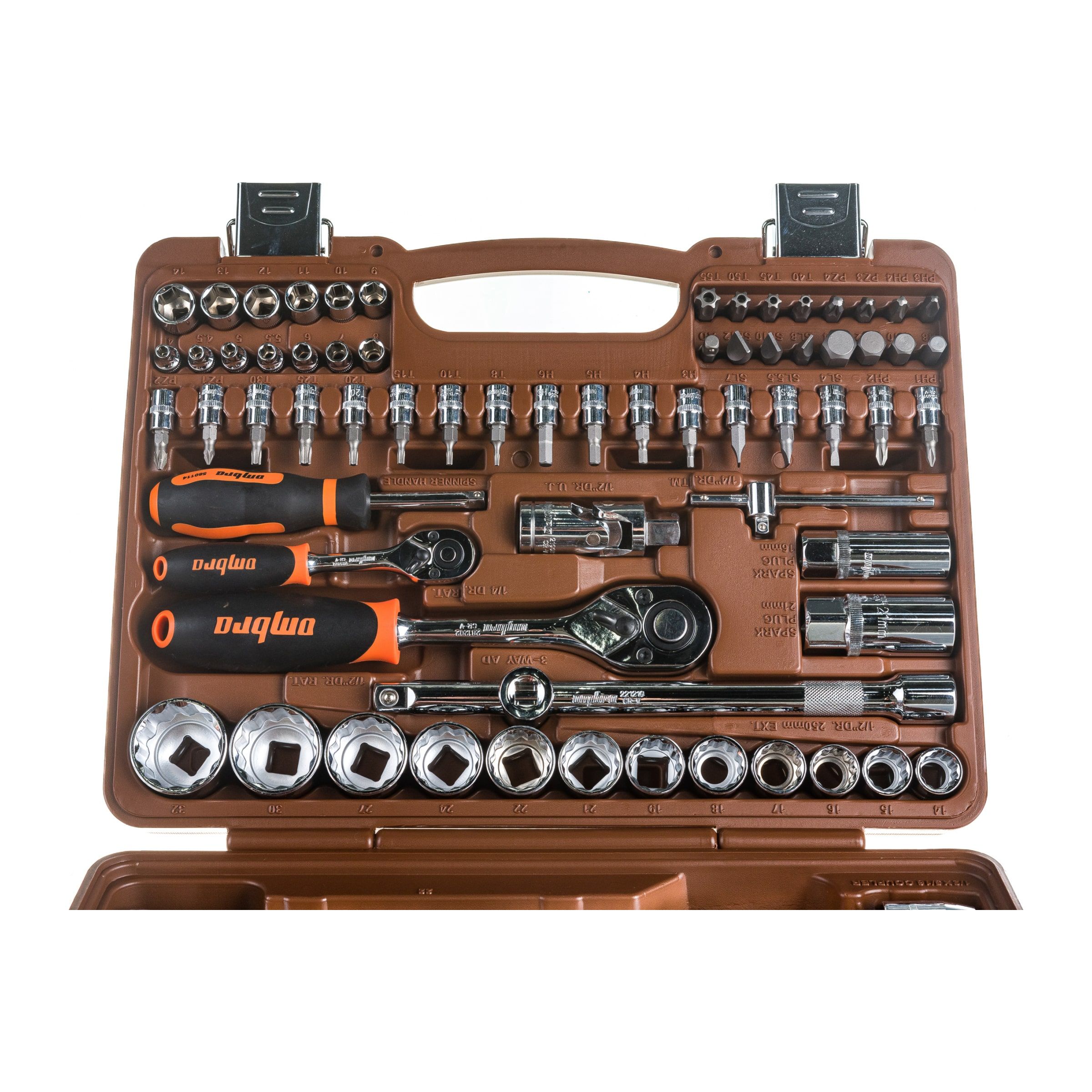 Набор инструмента универсальный 1/4", 1/2"DR с головками торцевыми 12-гранными, 82 предмета OMT82S12 062-55377 — изображение 7