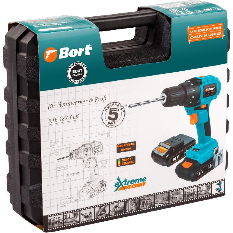 Дрель-шуруповерт аккумуляторная BORT BAB-18X-BLK (2x1,5А.ч)