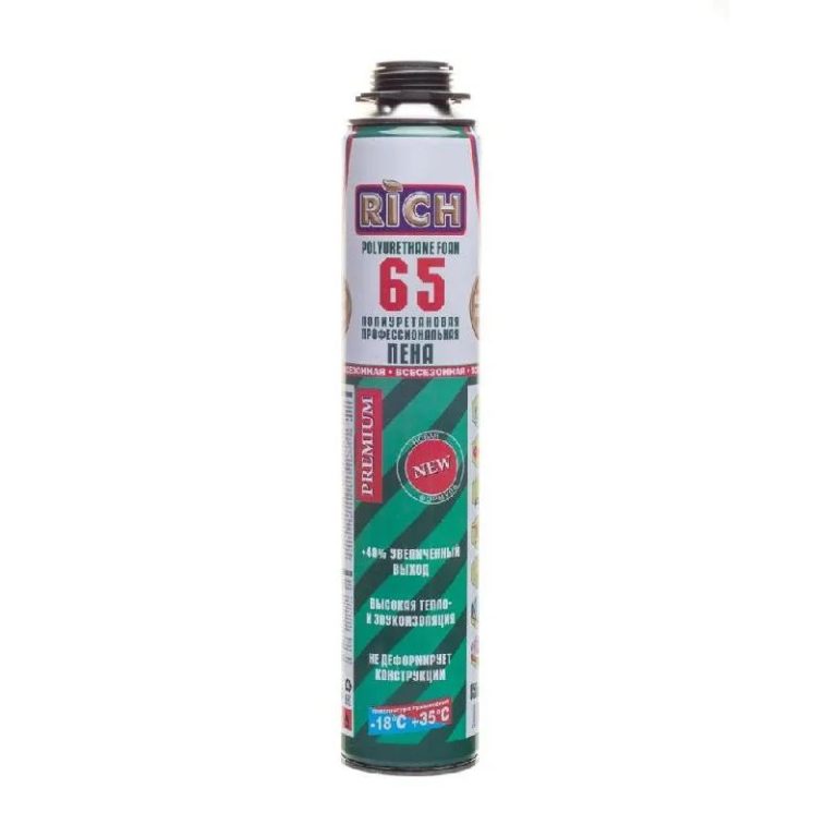 Пена монтажная RICH 65 PRO NEW FORMULA 950 гр., профессиональная, под пистолет, всесезонная, -18 °С +35 °С (12шт/кор) 113973