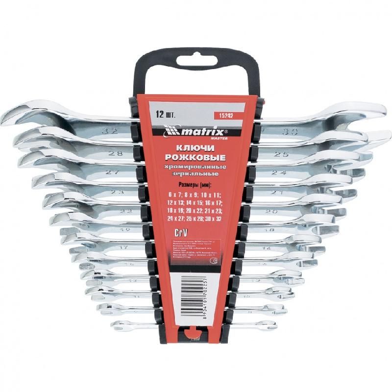 Набор ключей рожковых 12шт. (6-32мм), CrV, Elliptical, зерк. хромирование// Matrix 15242