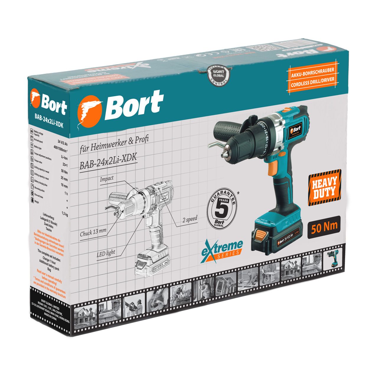 Дрель-шуруповерт аккумуляторная BORT BAB-24x2Li-XDK (2x2,0А.ч) — изображение 8