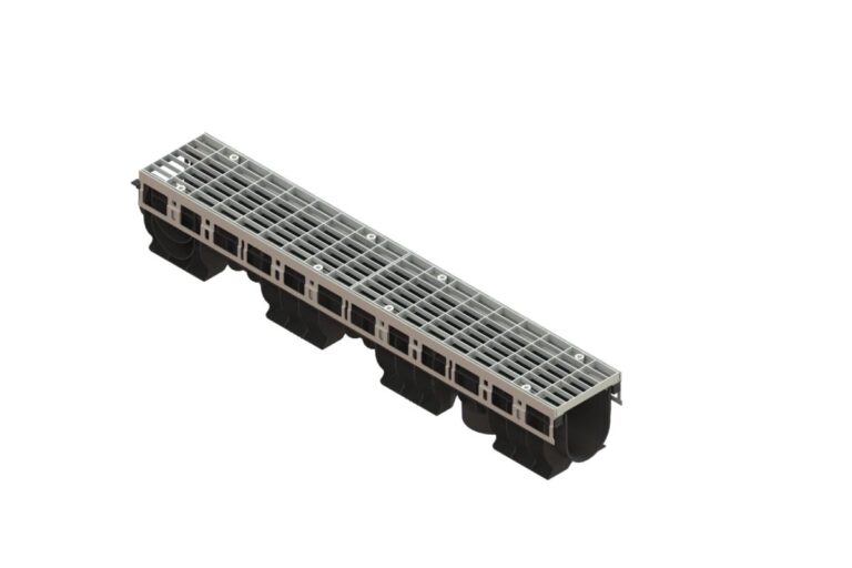Лоток водоотводный PolyMax Drive DN100 h155 пластиковый с решеткой ячеистой ОС кл.А (комплект)