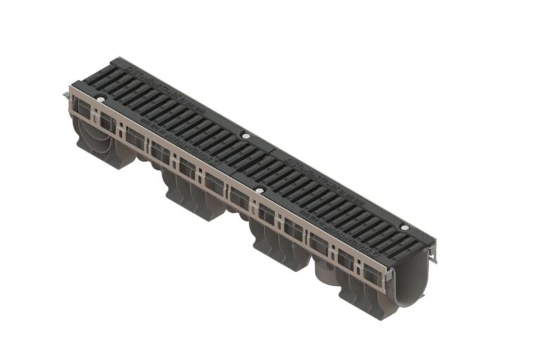 Лоток водоотводный PolyMax Drive DN100 h170 пластиковый с решеткой щелевой чугунной ВЧ кл.D (комплект)