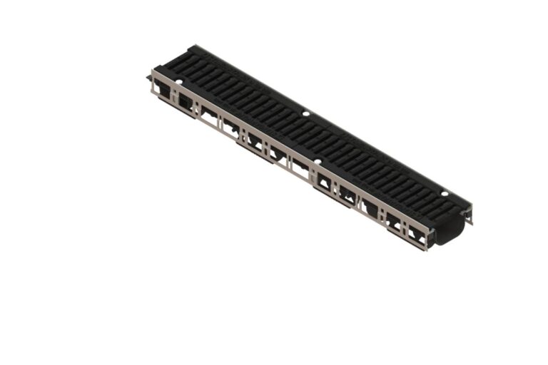 Лоток водоотводный PolyMax Drive DN100 h96 пластиковый с решеткой щелевой чугунной ВЧ кл.D (комплект)