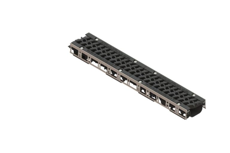 Лоток водоотводный PolyMax Drive DN100 h96 пластиковый с решеткой щелевой чугунной ВЧ кл. Е (комплект)