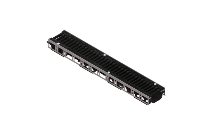 Лоток водоотводный PolyMax Drive DN100 h96 пластиковый с решеткой щелевой чугунной ВЧ кл.C (комплект)