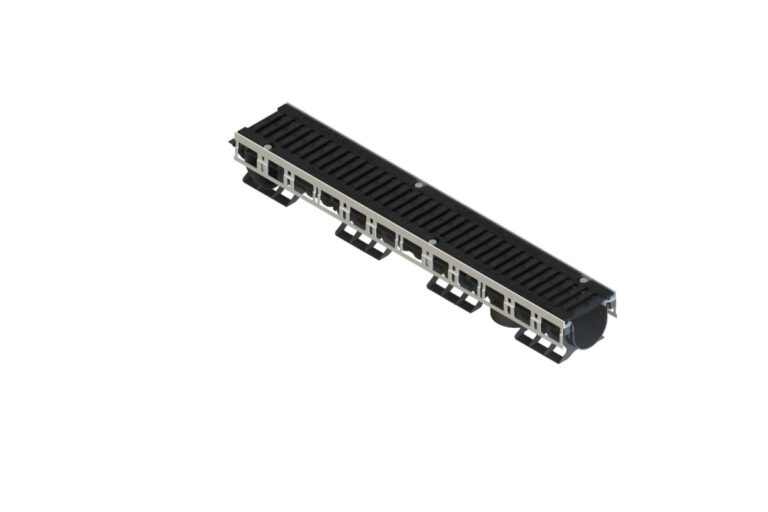 Лоток водоотводный PolyMax Drive DN100 h136 пластиковый с решеткой щелевой чугунной ВЧ кл.D (комплект)