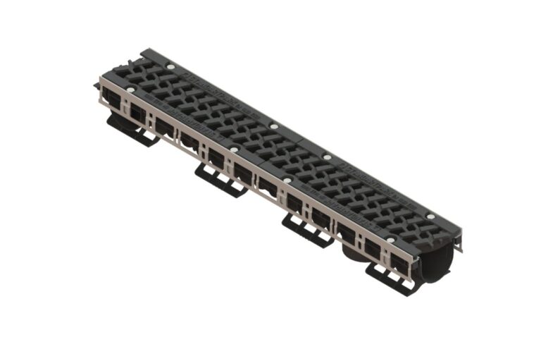 Лоток водоотводный PolyMax Drive DN100 h136 пластиковый с решеткой щелевой чугунной ВЧ кл. Е (комплект)