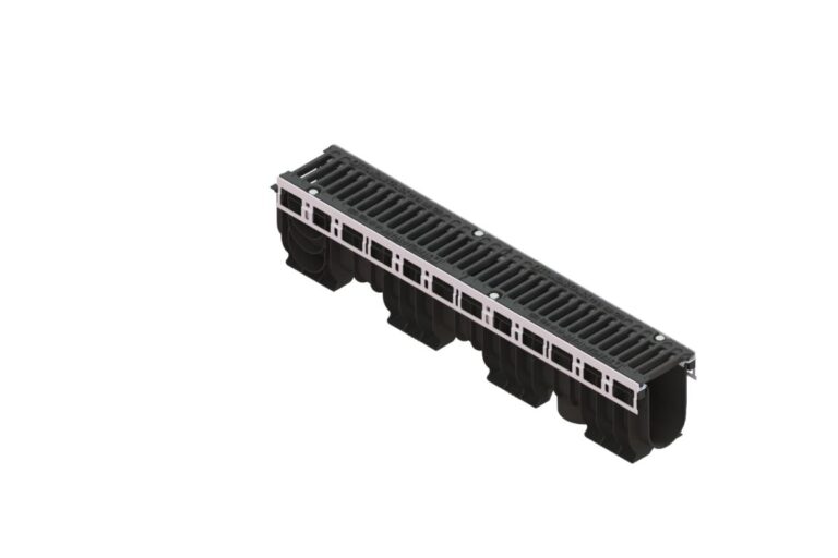 Лоток водоотводный PolyMax Drive DN100 h216 пластиковый с решеткой щелевой чугунной ВЧ кл.С (комплект)
