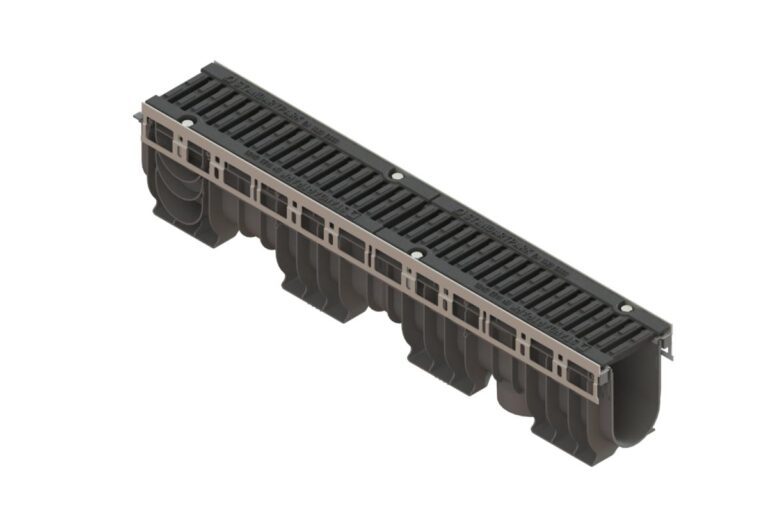 Лоток водоотводный PolyMax Drive DN100 h216 пластиковый с решеткой щелевой чугунной ВЧ кл.D (комплект)
