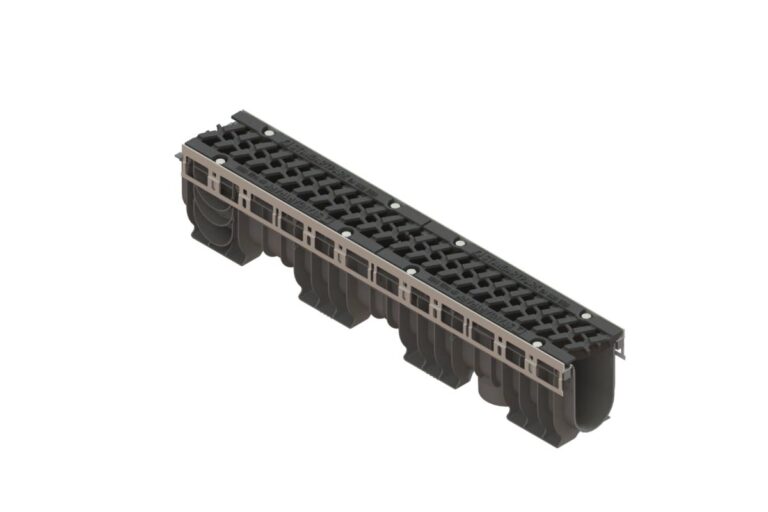 Лоток водоотводный PolyMax Drive DN100 h216 пластиковый с решеткой щелевой чугунной ВЧ кл.Е (комплект)