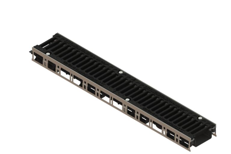 Лоток водоотводный PolyMax Drive DN100 h76 пластиковый с решеткой щелевой чугунной ВЧ кл.С (комплект)