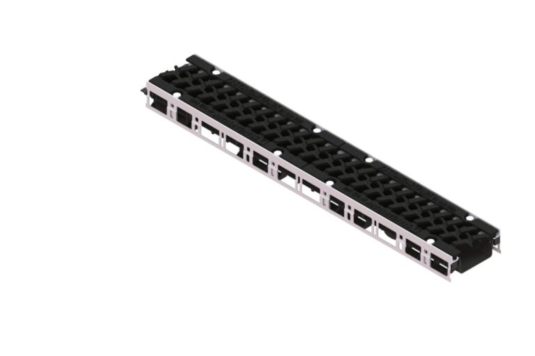 Лоток водоотводный PolyMax Drive DN100 h76 пластиковый с решеткой щелевой чугунной ВЧ кл. Е (комплект)