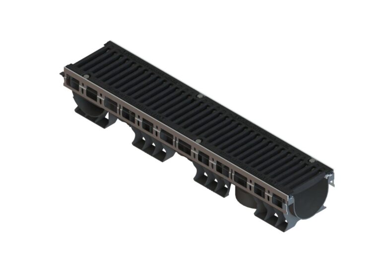 Лоток водоотводный пластиковый PolyMax Drive DN150 h166 с решеткой щелевой чугунной ВЧ кл.С250 (к-т)