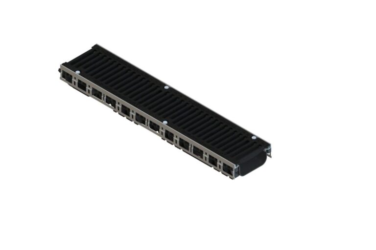 Лоток водоотводный пластиковый PolyMax Drive DN150 h96 с решеткой щелевой чугунной ВЧ кл.С250 (к-т)