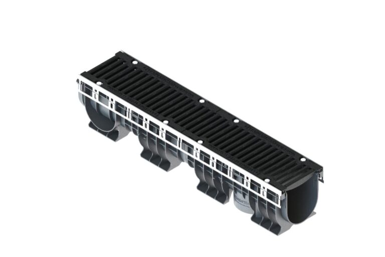 Лоток водоотводный пластиковый PolyMax Drive DN150 h216 с решеткой щелевой чугунной ВЧ кл.D400 (к-т)
