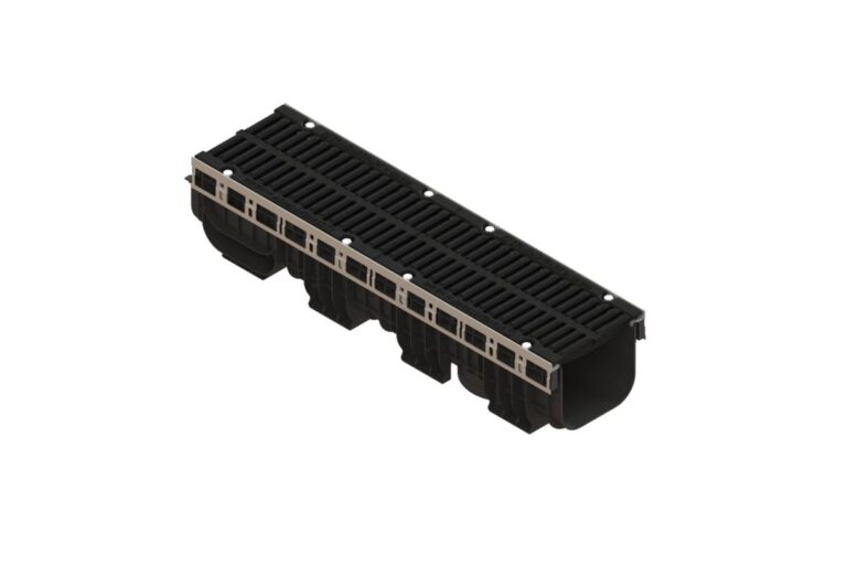 Лоток водоотводный пластиковый PolyMax Drive DN200 h217 с решеткой щелевой чугунной ВЧ кл.D400 (к-т)