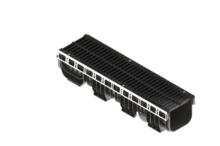 Лоток водоотводный пластиковый PolyMax Drive DN200 h217 с решеткой щелевой чугунной ВЧ кл.С250 (к-т)