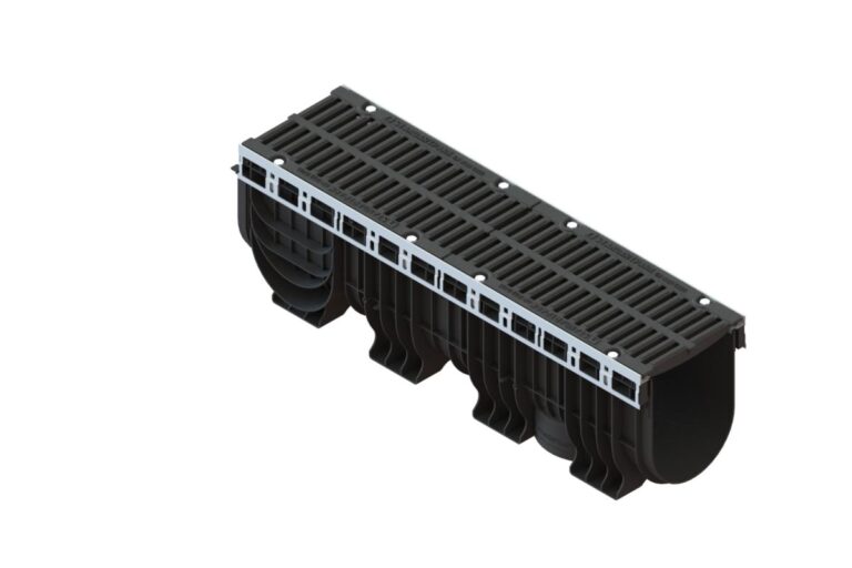 Лоток водоотводный пластиковый PolyMax Drive DN200 h317 с решеткой щелевой чугунной ВЧ кл.D400 (к-т)