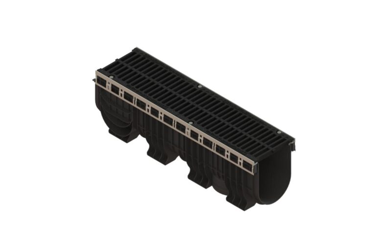 Лоток водоотводный пластиковый PolyMax Drive DN200 h317 с решеткой щелевой чугунной ВЧ кл.С250 (к-т)
