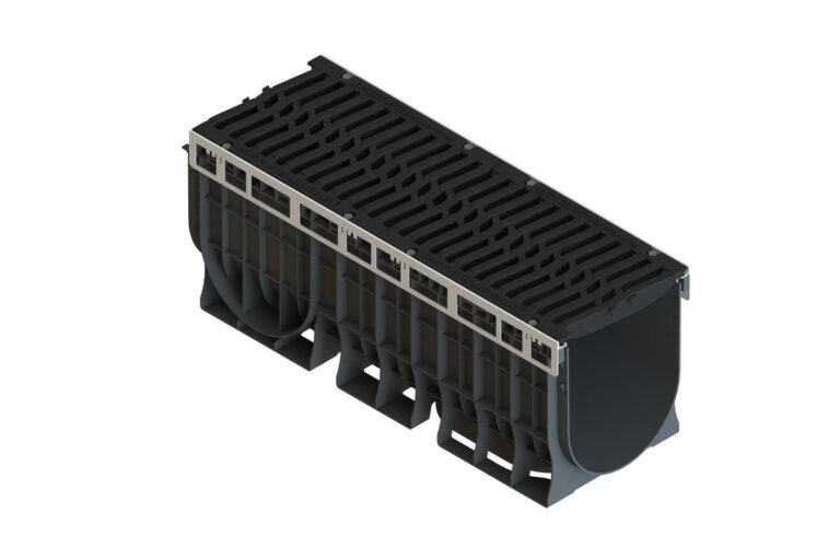 Лоток пластиковый PolyMax Drive DN300 H410 с чугунной решеткой "шина" E600 (к-т)