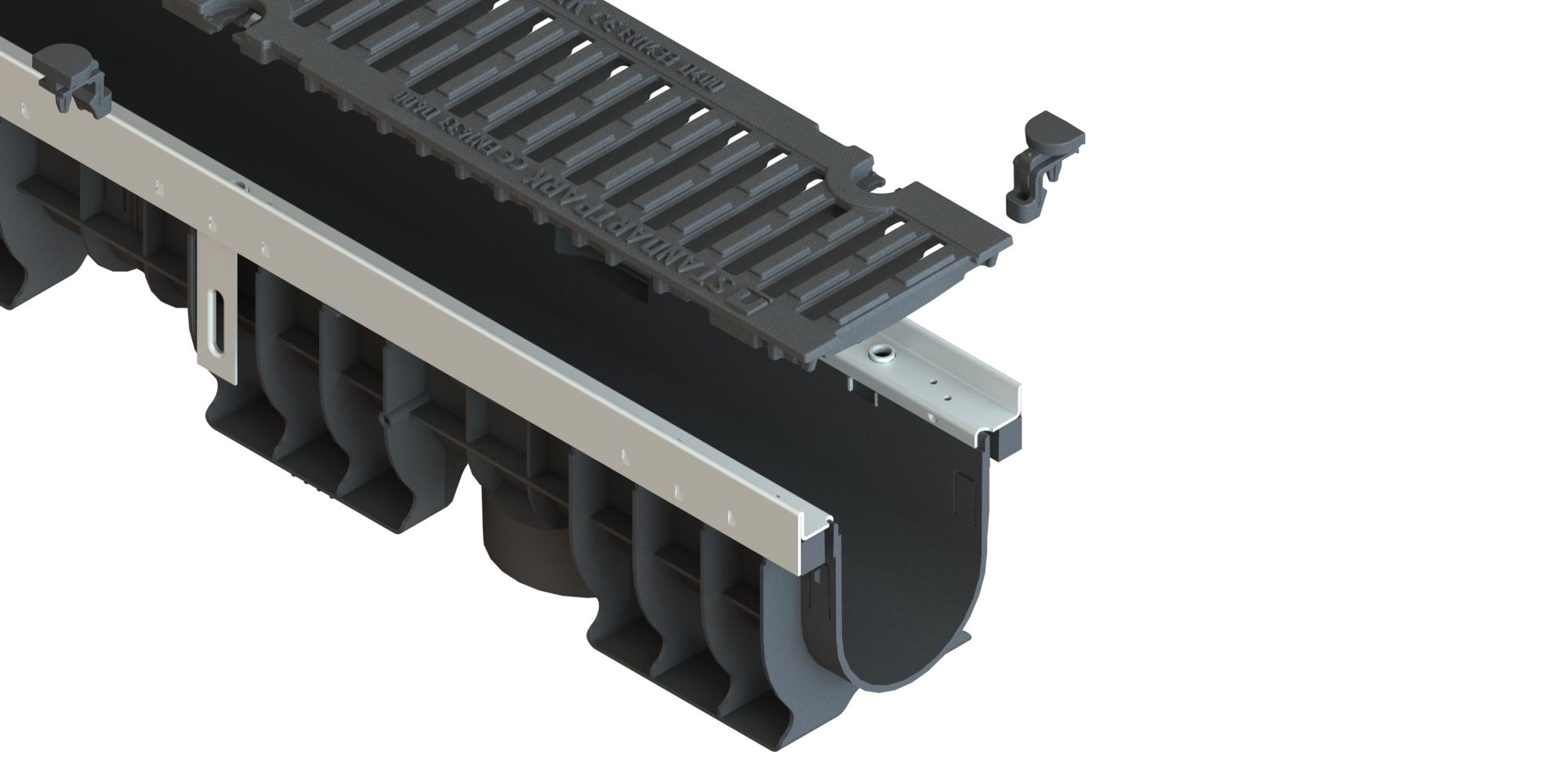 Лоток водоотводный PolyMax Drive DN100 h170 пластиковый с решеткой щелевой чугунной ВЧ кл.D (комплект)