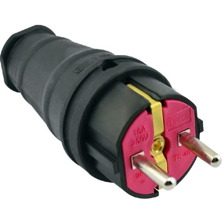 Вилка с/з прямая (каучук) 2Р+E 16А, Tecco