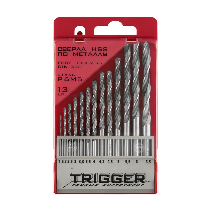 Набор сверл по металлу Trigger 74341 P6M5 1,5-6,5 мм (набор 13 шт.) — изображение 2