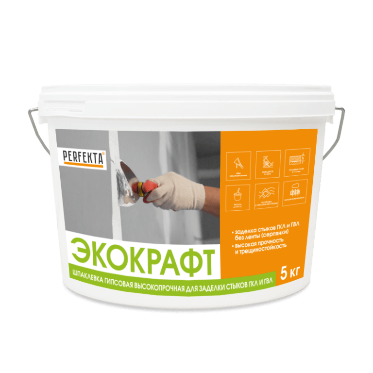 Шпаклевка гипсовая высокопрочная для заделки стыков ГКЛ и ГВЛ Экокрафт, 5 кг