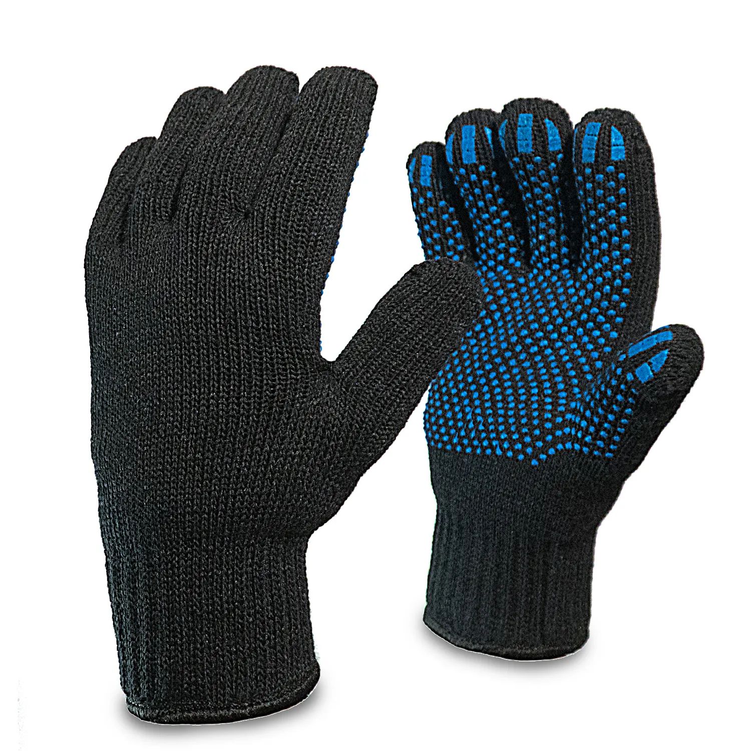 Перчатки полушерстяные двойные с ПВХ напылением ЧЁРНЫЕ 100 гр. — изображение 2