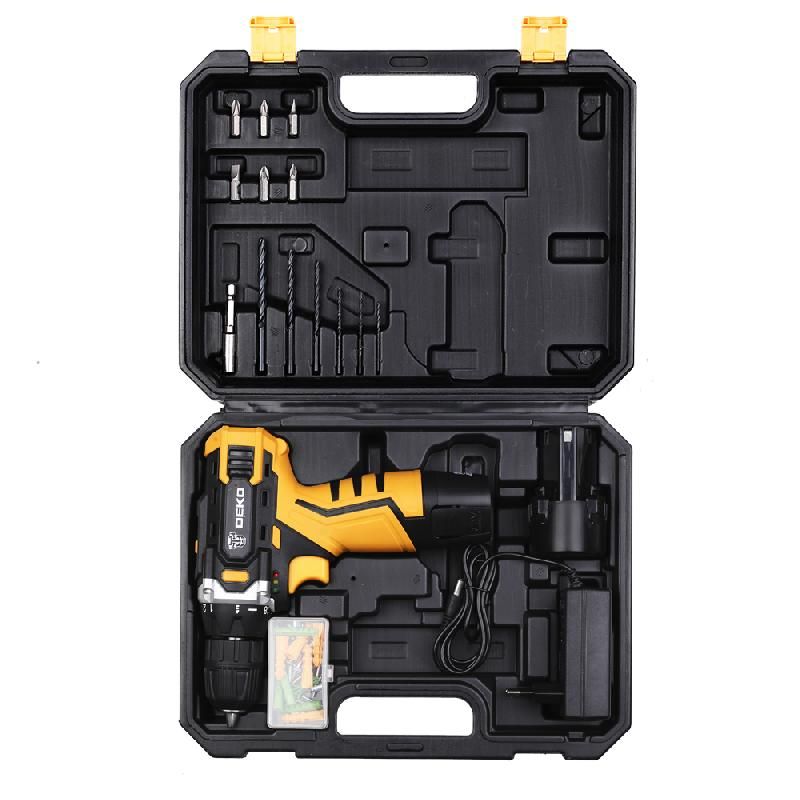 Аккумуляторная дрель12В + набор 63 инструментов в кейсе Deko DKCD12FU-Li 1.5Ahx2 63 tools + case