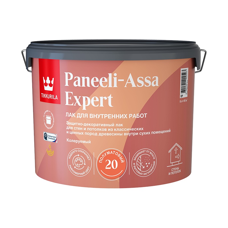 Лак в/д интерьерный лак для стен Tikkurila Panelli-Assa Expert ЕР п/мат. (9 л) — изображение 2
