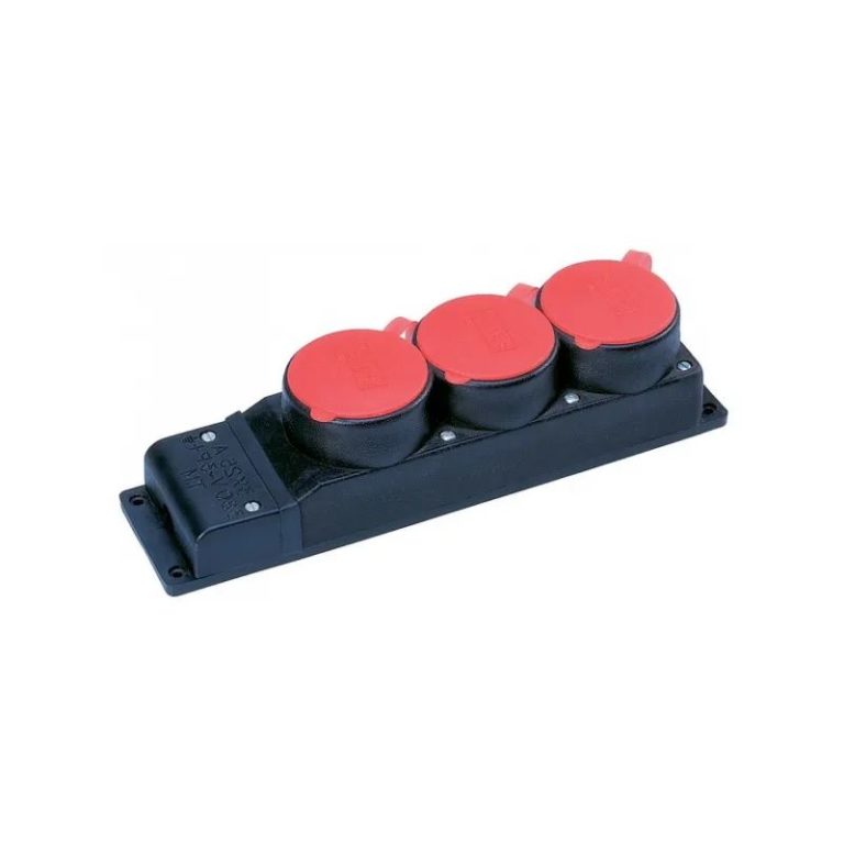 Колодка штепсельная 3-гн. с крышкой 3*25А, IP44 (КАУЧУК)