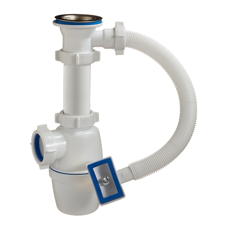 Сифон бутылочный Orio А-4004, 1 1/2"х40мм, решетка d=70мм, с переливом — изображение 2