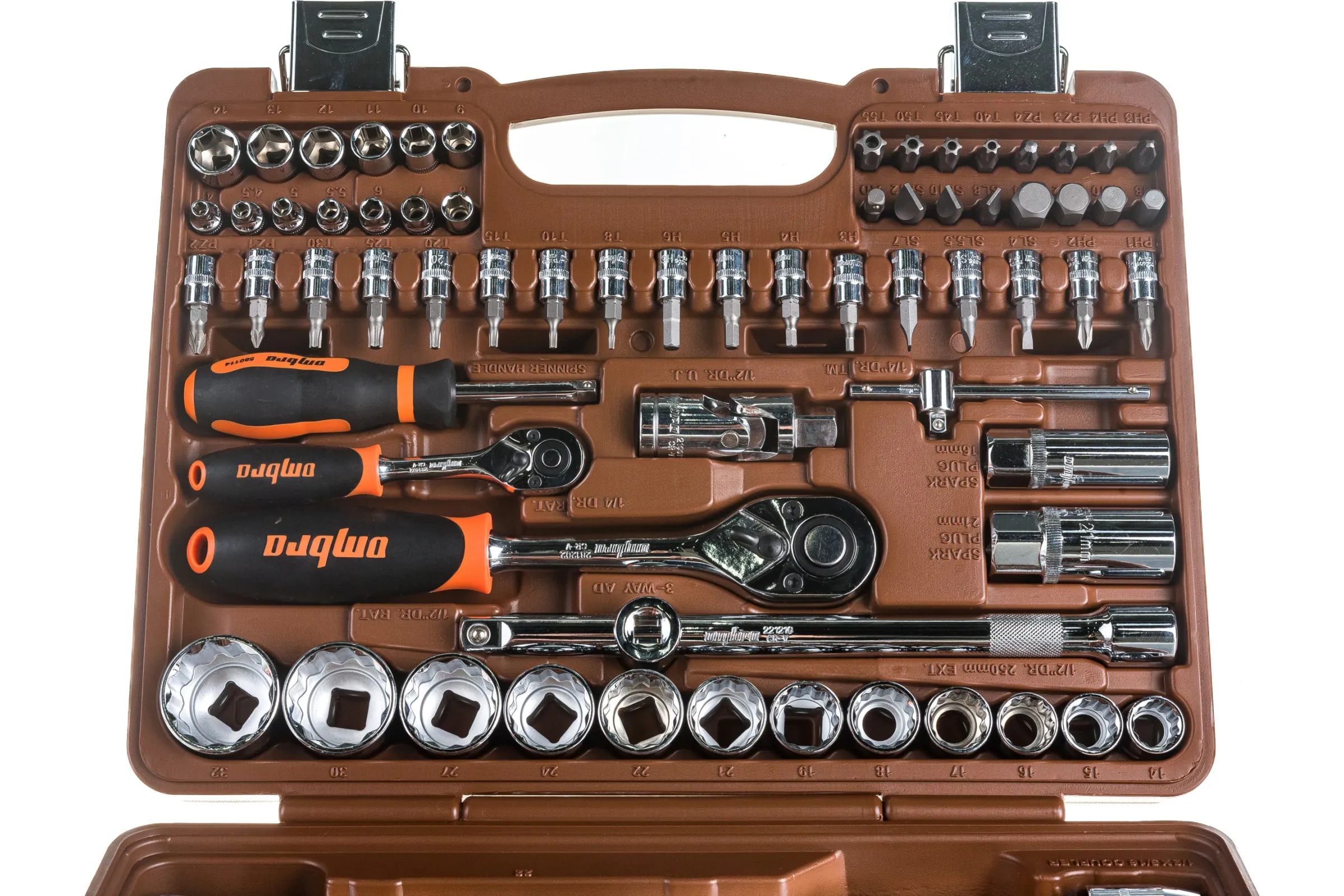 Набор инструмента универсальный 1/4", 1/2"DR с головками торцевыми 12-гранными, 82 предмета OMT82S12 062-55377 — изображение 6