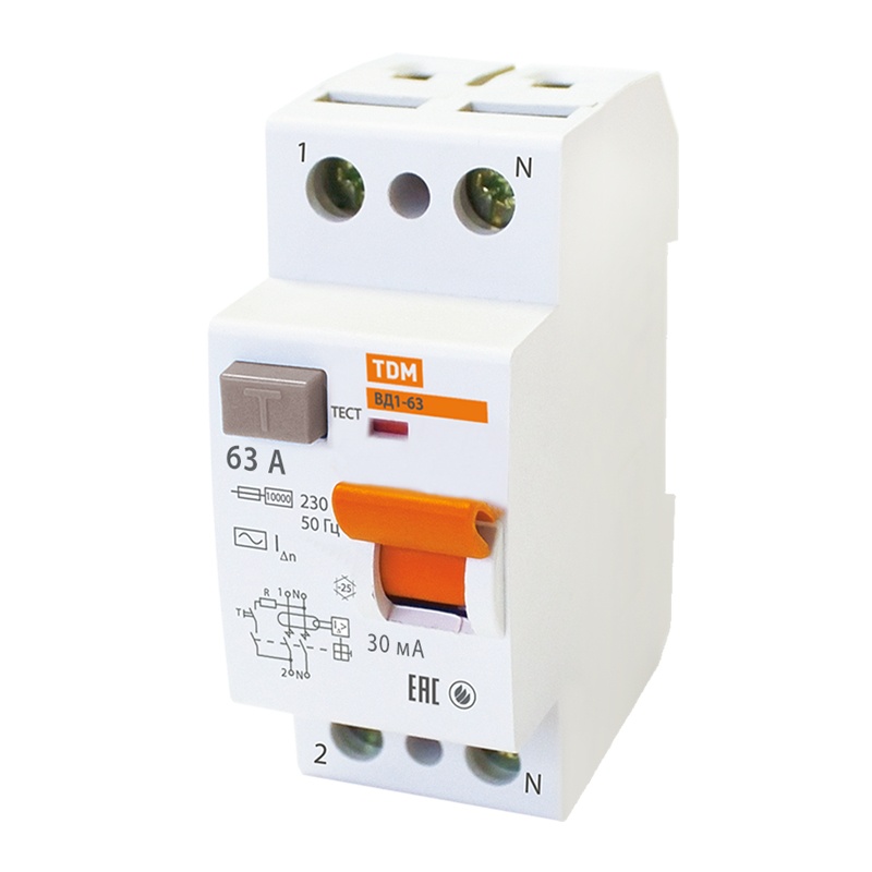 Устройство защитного отключения TDM ВД1-63, 63А, 30мА, тип АС, 2П — изображение 2
