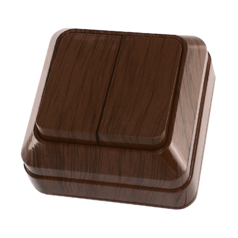 Выключатель о/у Ладога SQ1801-0028, 2 клавиши, б/инд, темное дерево — изображение 2