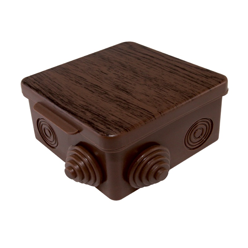 Коробка разветвительная о/у 100х100х55 мм, 8 вводов, темное дерево IP54 — изображение 2