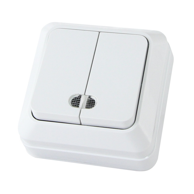 Выключатель о/у Ладога SQ1801-0007, 2 клавиши, с/инд, белый — изображение 2