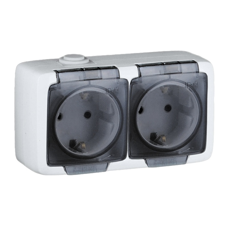 Розетка о/у Alfa РА16-251, 2 гнезда, с/з и крышкой, IP44, белая — изображение 2