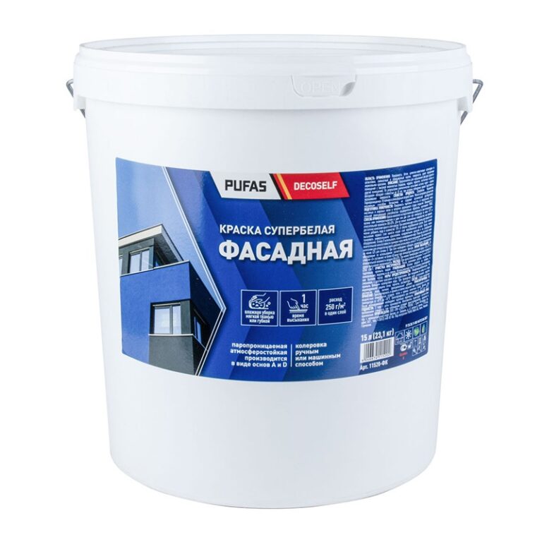 Краска фасадная Pufas Decoself основа A белая морозостойкая (22,5 кг) — изображение 2