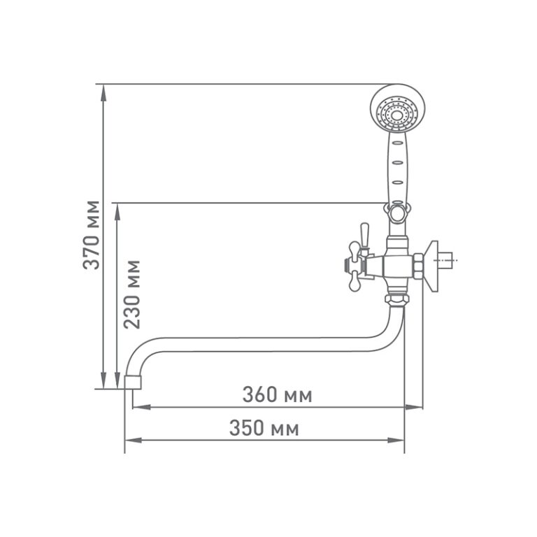 Смеситель для ванны Mix&Fix Soffron 7401-04 с аксессуарами, S- излив 350мм — изображение 4