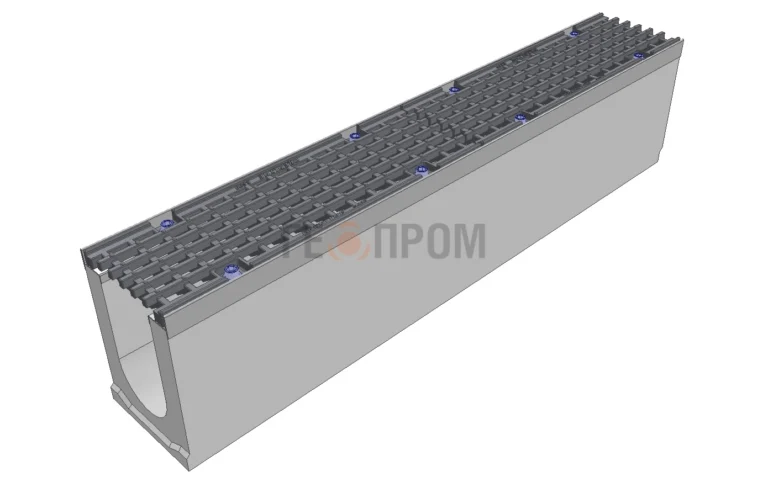 Лоток водоотводный бетонный Super DN100 h=210 с решеткой чугунной ВЧ (комплект) кл. C250