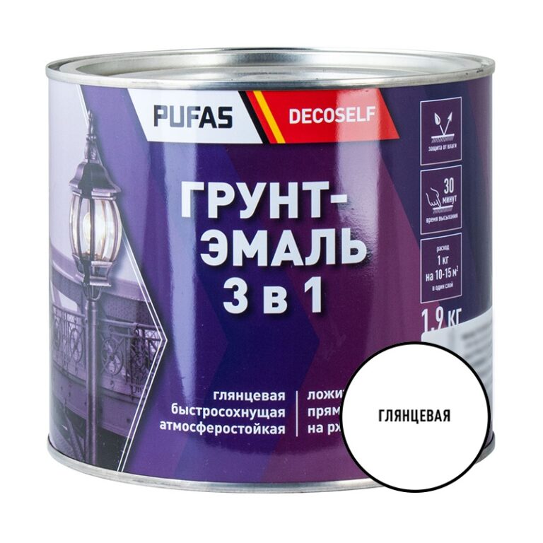 Грунт-эмаль Pufas Decoself 3 в 1 глянцевая белая (1,9 кг) — изображение 2