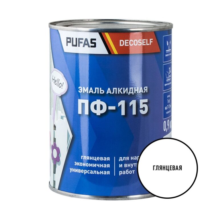 Эмаль Pufas Decoself ПФ-115 белая (0,9 кг) — изображение 2