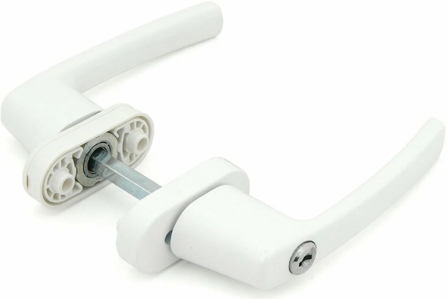 Ручка балконная с кл.+кнопка белая двухстор. симетричная алюмин. Omega (Омега)BHS 05 9016 белая (30)