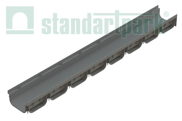 Лоток водоотводный S'park 2 пластиковый серый DN100 h70 с решеткой щелевой пластиковой кл. А15 (комплект серый) — изображение 2